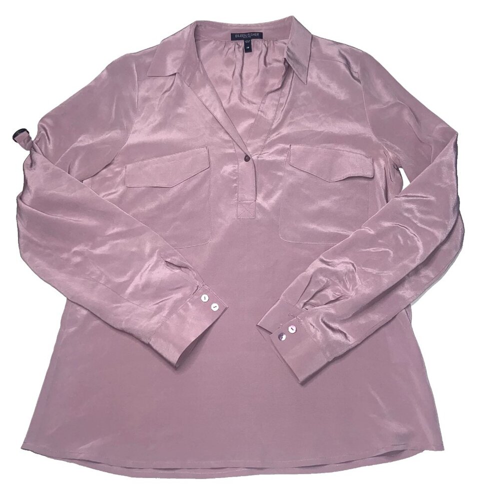 NWOT Eileen Fisher Top Blouse Collared Lavender 100% Silk PP Petite Small